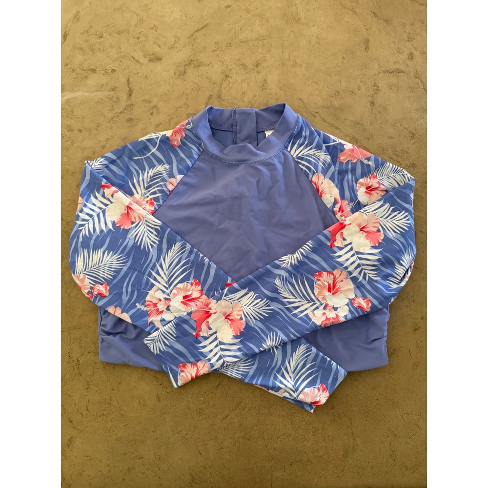 Laguna Womens XL (16-18) Blue Tropical Floral Long Sleeve Rash Guard Swim Top